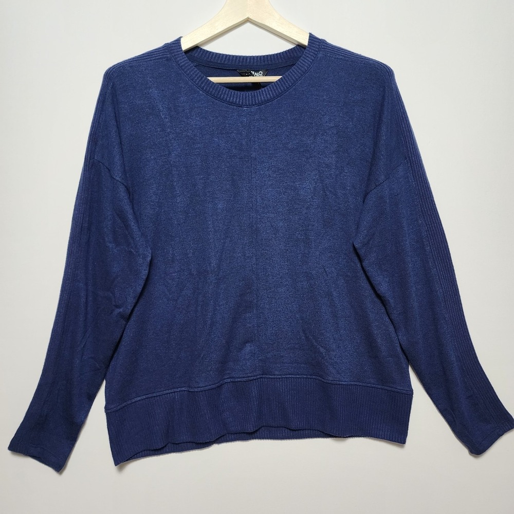Buffalo David Bitton Crew Neck Ribbed Sleeve Heathered Navy Blue Sweater Large
